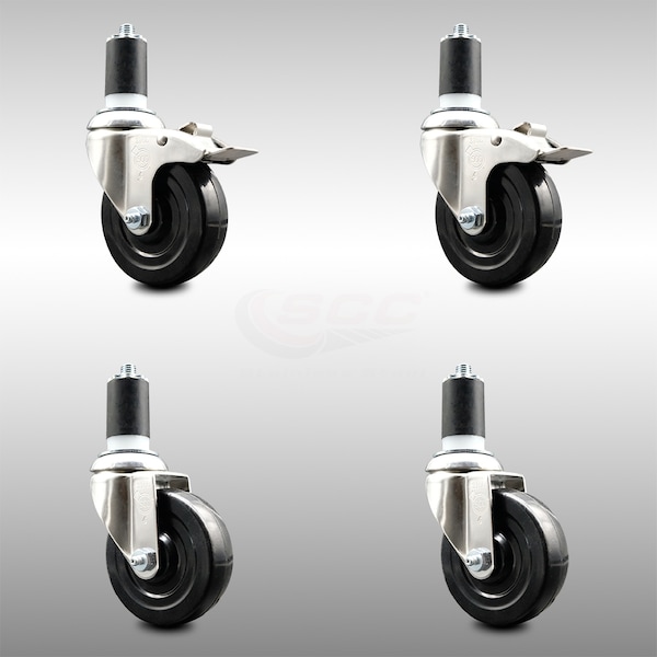 Service Caster 4 Inch 316SS Hard Rubber Swivel 1-5/8 Inch Expanding Stem Caster Lck Brake, 2PK SCC-SS316TTLEX20S414-HRS-2-S-2-158 - main